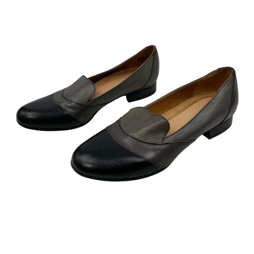 Naturlizer Womens Low Heel Loafer Leather Gray/Black Colorblock Size 8.5